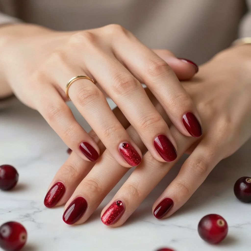Christmas Dip Powder Nail Ideas - Classic Cranberry Shimmer