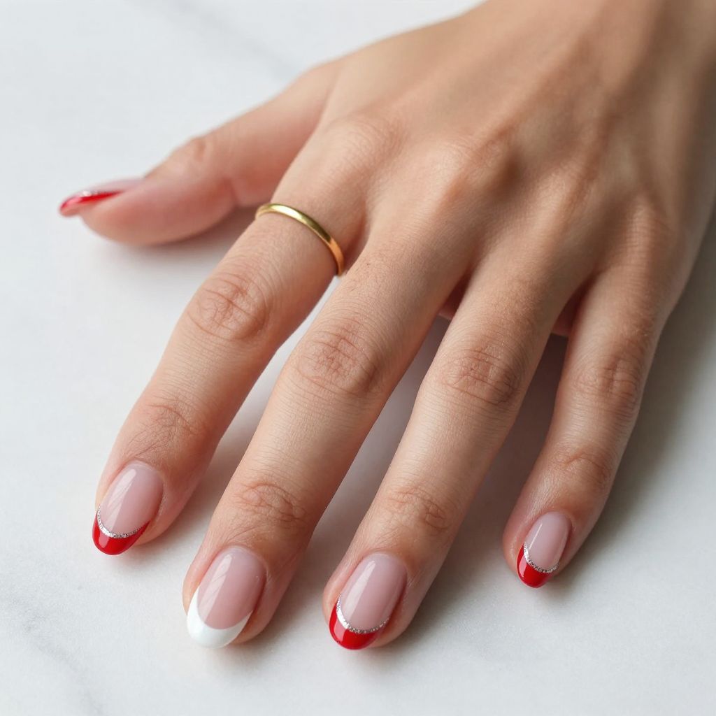 Christmas Dip Powder Nail Ideas - Peppermint Swirl Tips