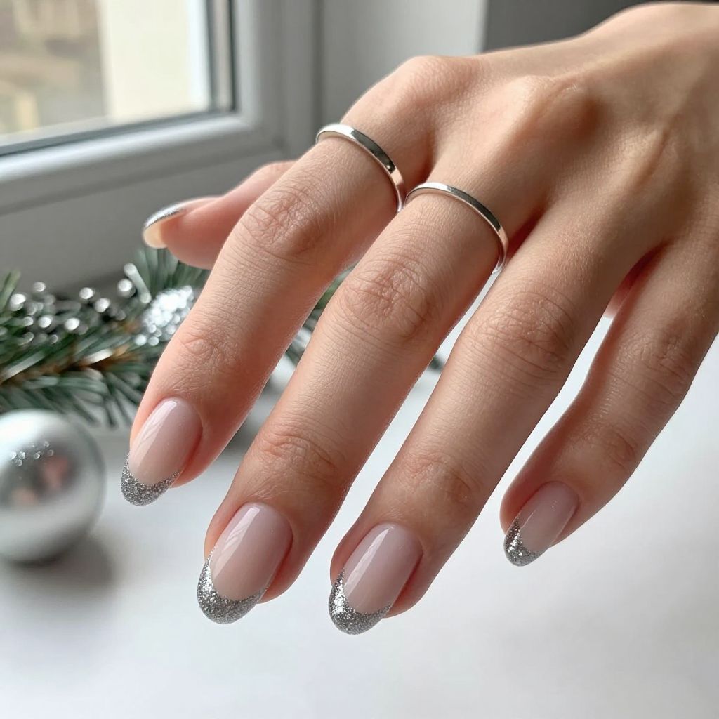 Silver Ombre French Tips with Glitter Fade