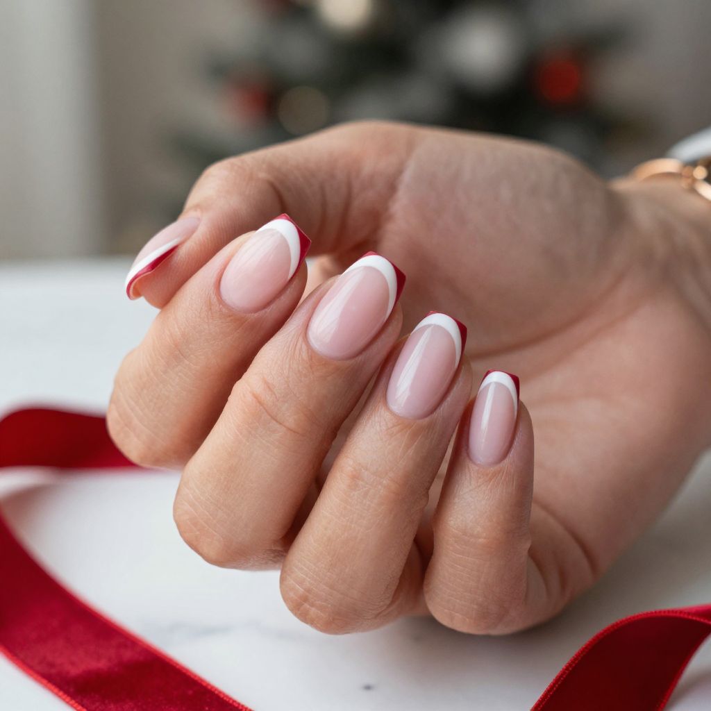 White French Tips with Red Velvet Finish