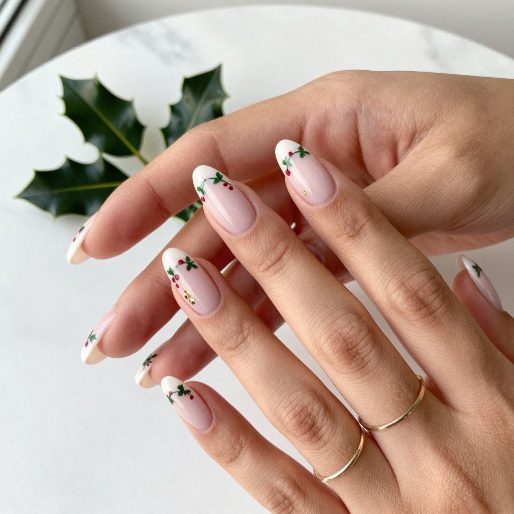 Frosted White Tips with Holly Leaf Details