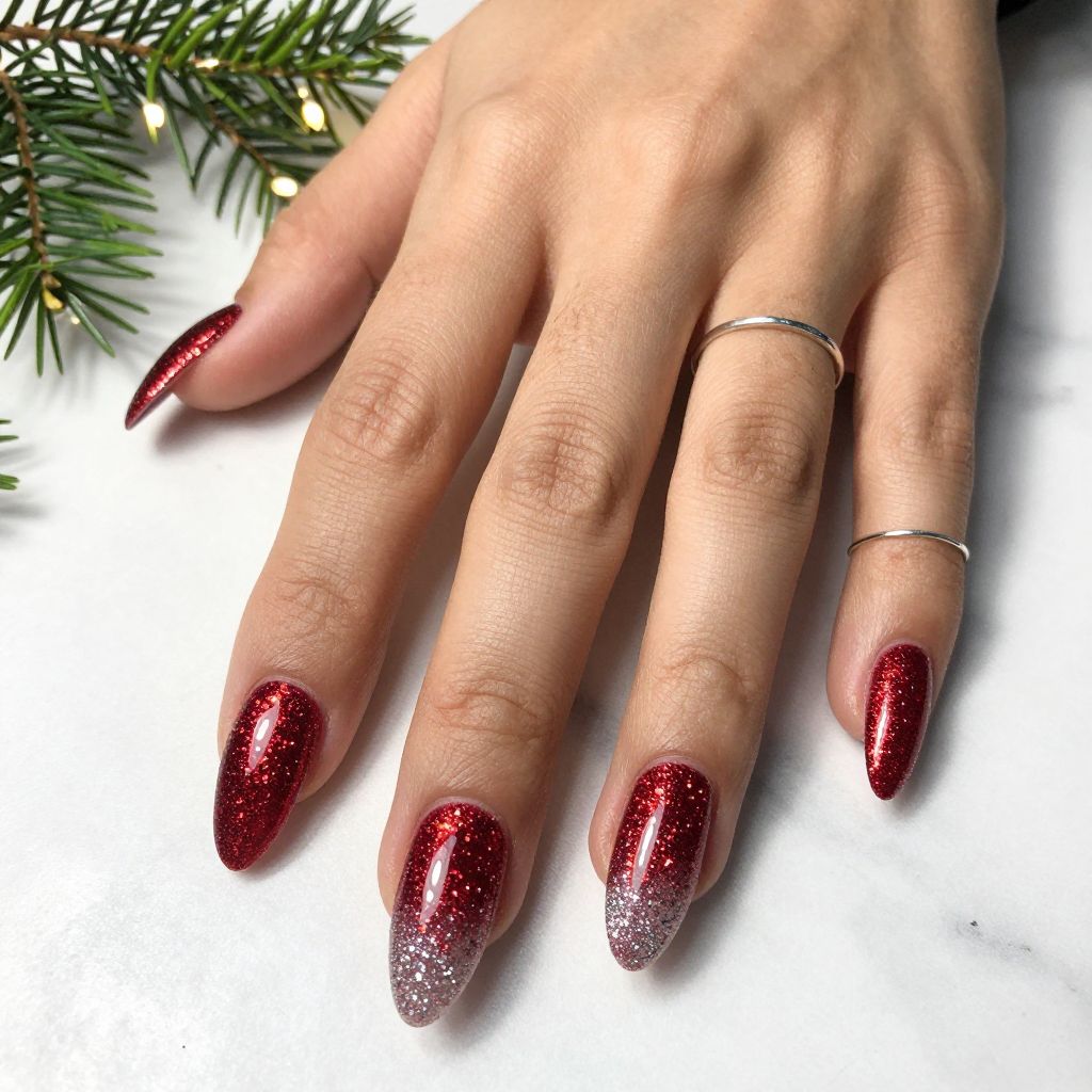 Glitter Gradient with Red and Silver
