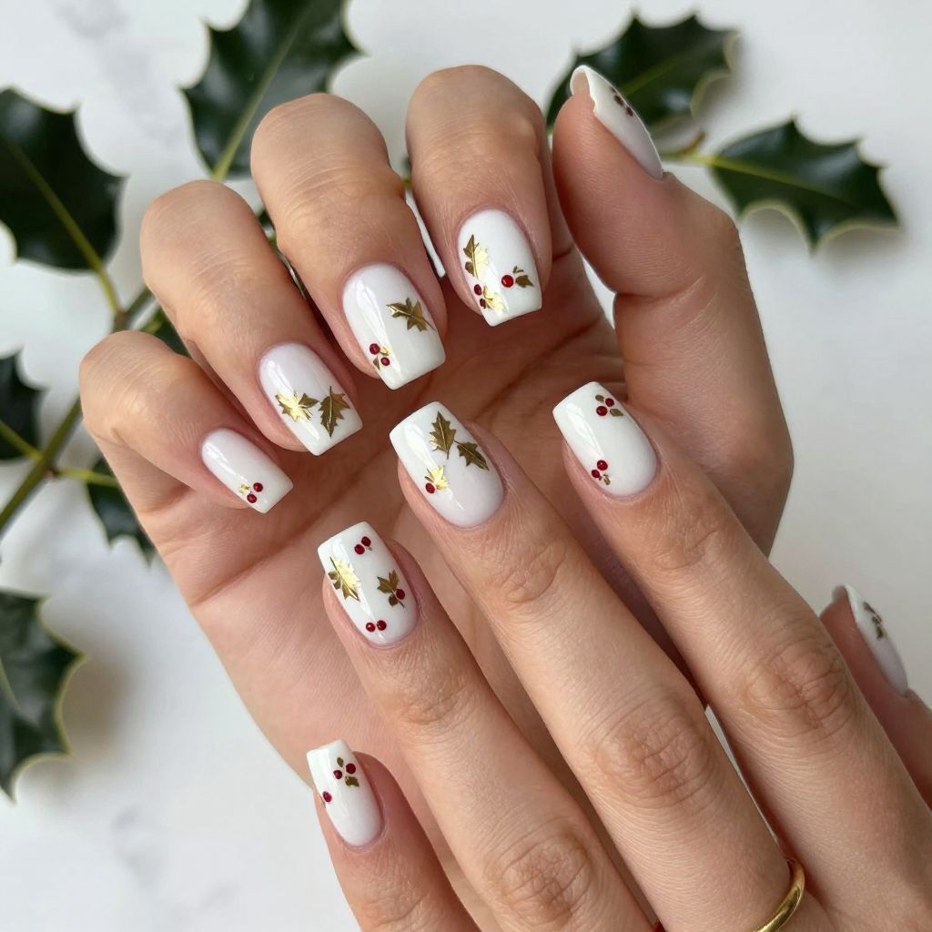 White Base with Metallic Holly Patterns