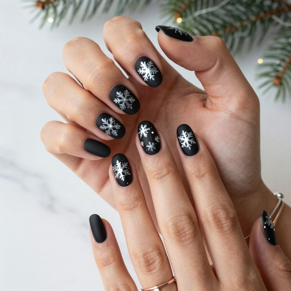 Matte Black with Silver Snowflakes