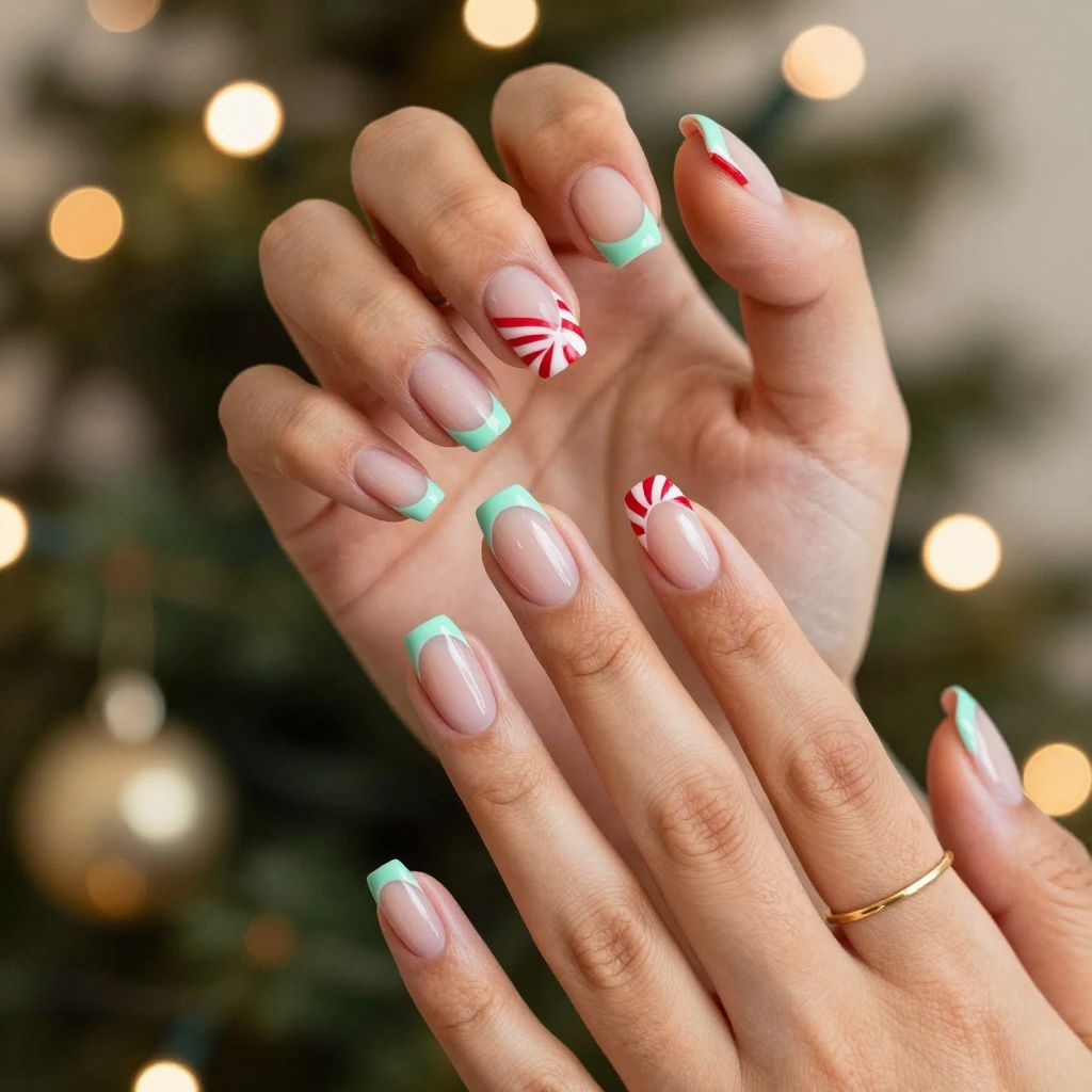 Peppermint French twist nails