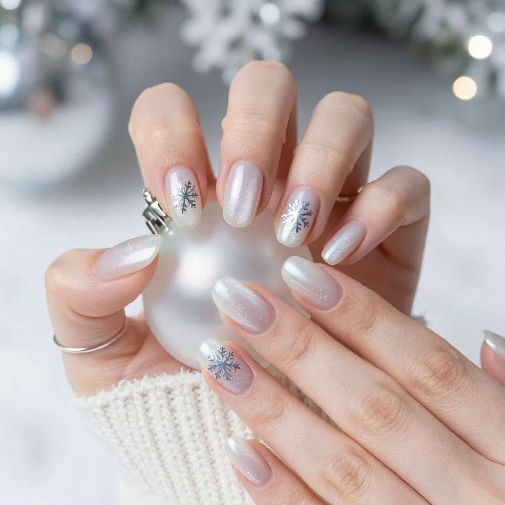 Frosted snowflake sheer nails
