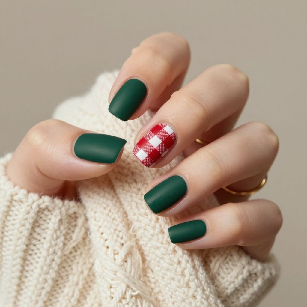 Plaid party accent nails