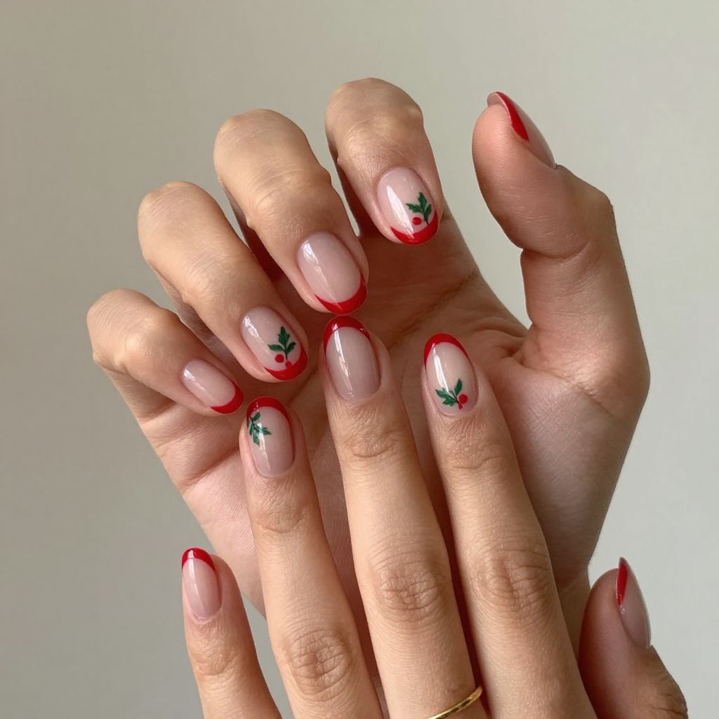 Holly berry half moon nails