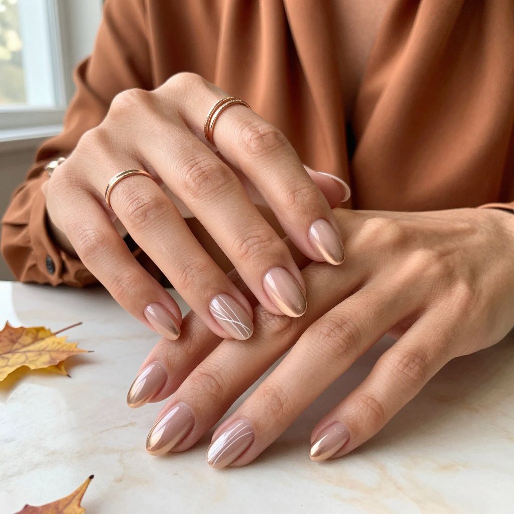 Rose Gold Chrome Oval Nails