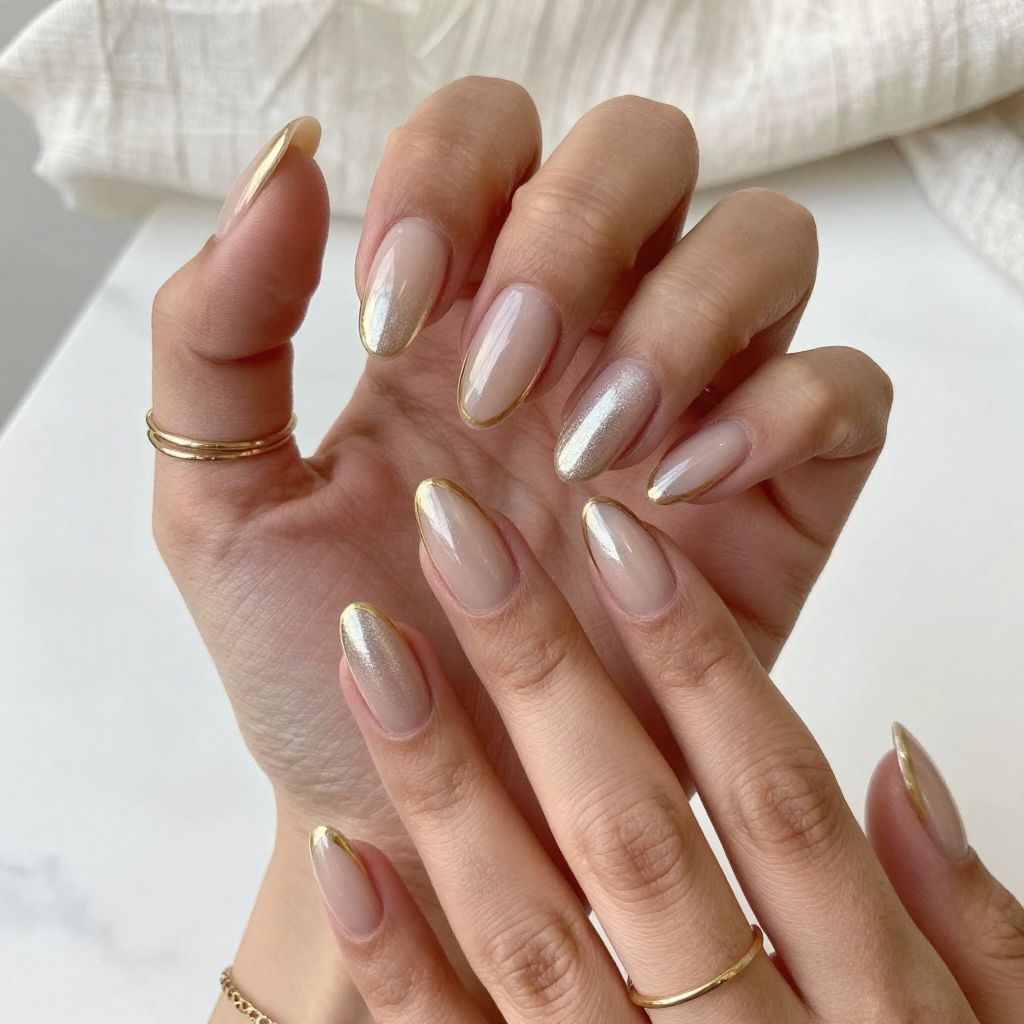 Nude Base with Chrome Accent Tips