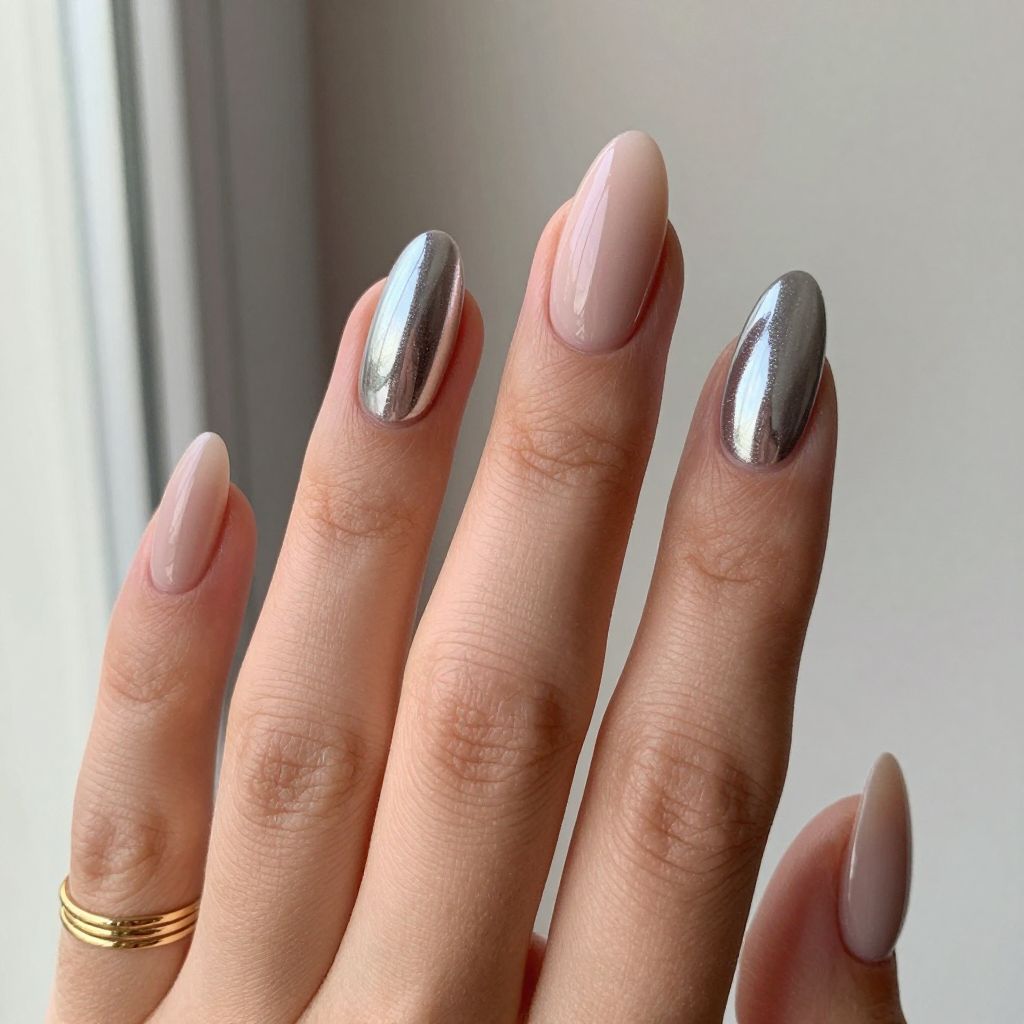 Two Tone Chrome Accent Nails