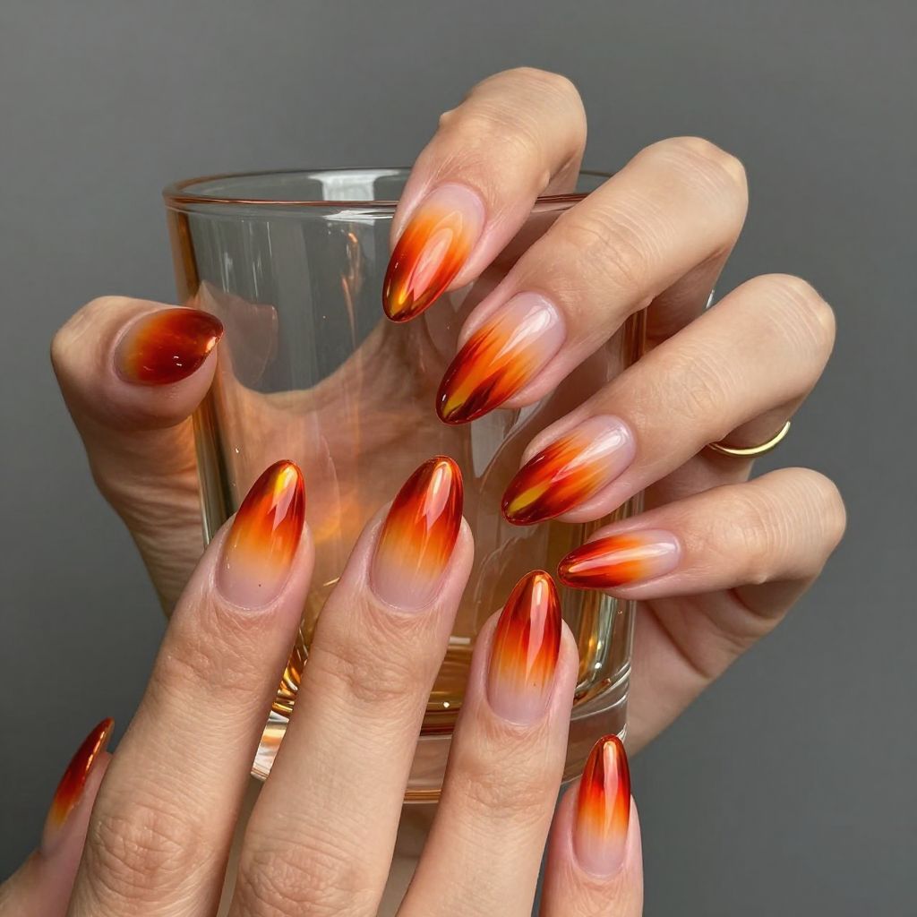 Fire chrome fade stiletto nails