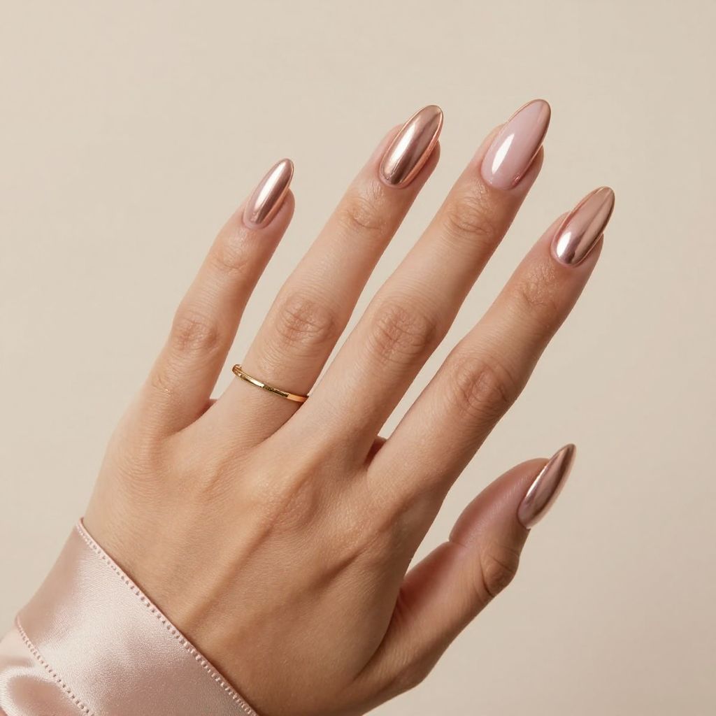 Rose gold chrome coffin nails