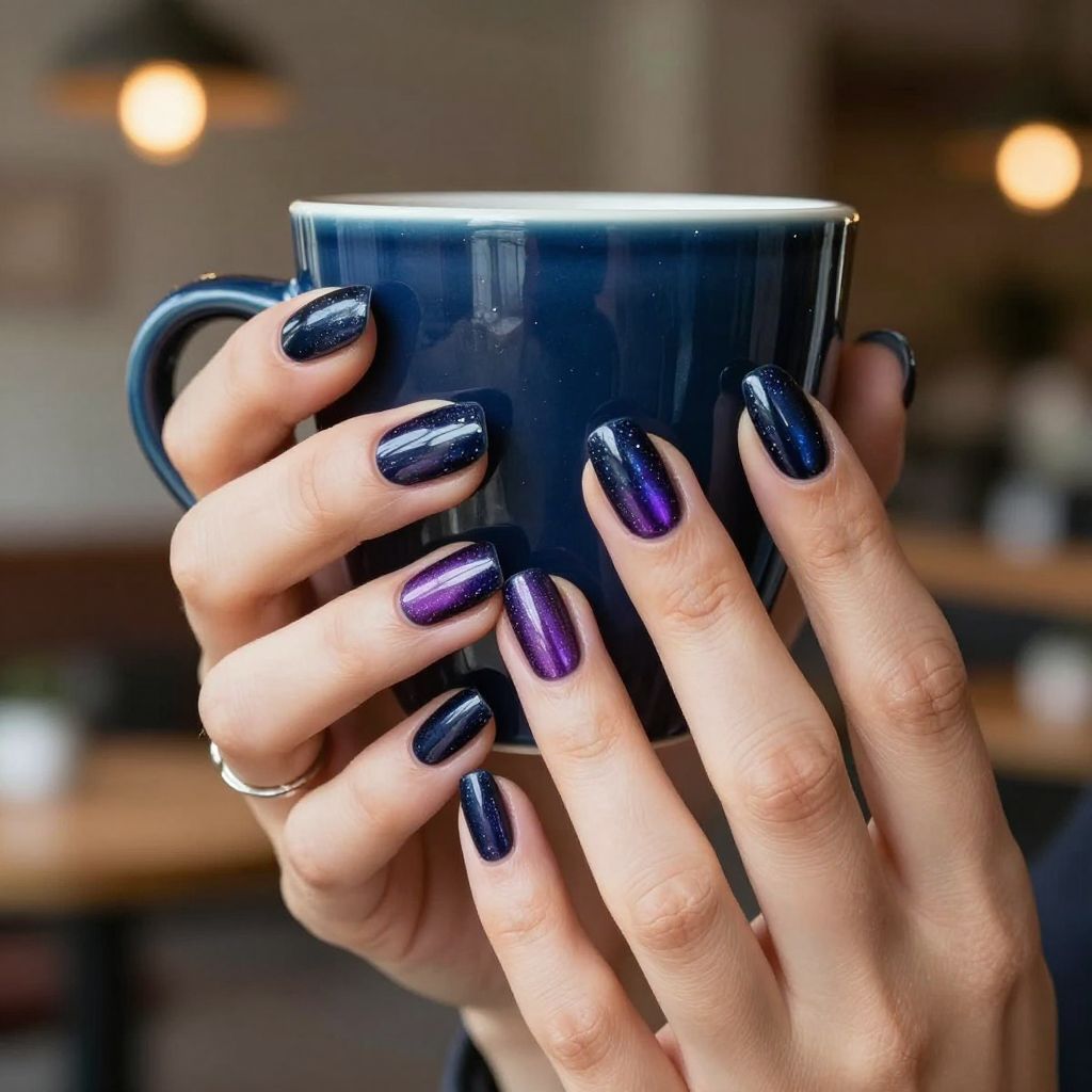 Galaxy chrome squoval nails