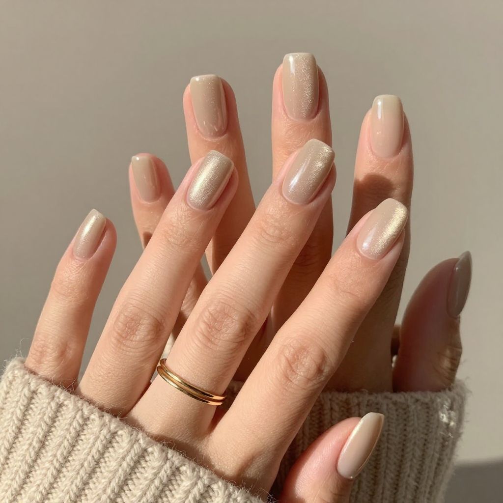 Champagne chrome oval nails