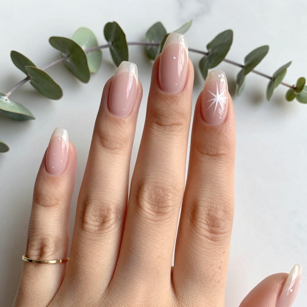 Translucent Pink with White Starburst on Accent Nail