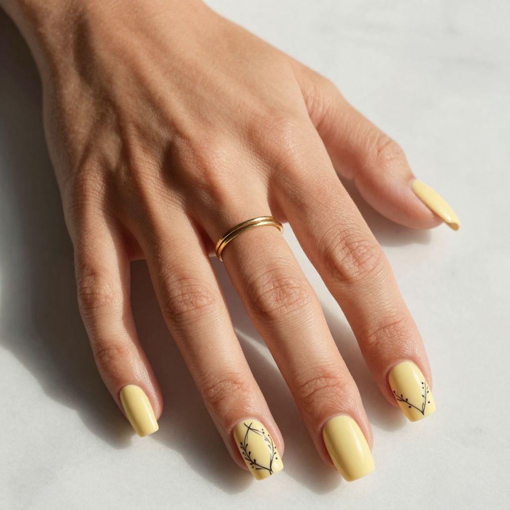 Butter Yellow with Thin Black Line Work