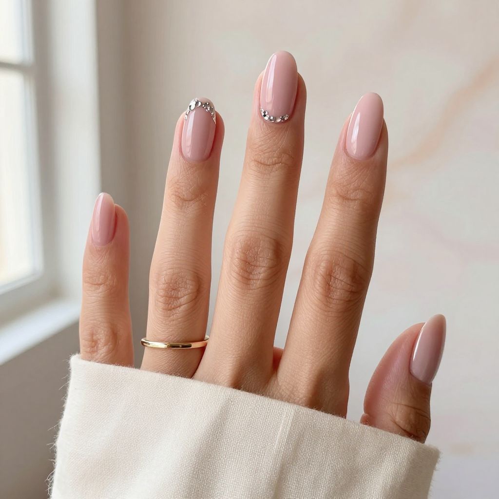 Soft Pink with Rhinestone Accent