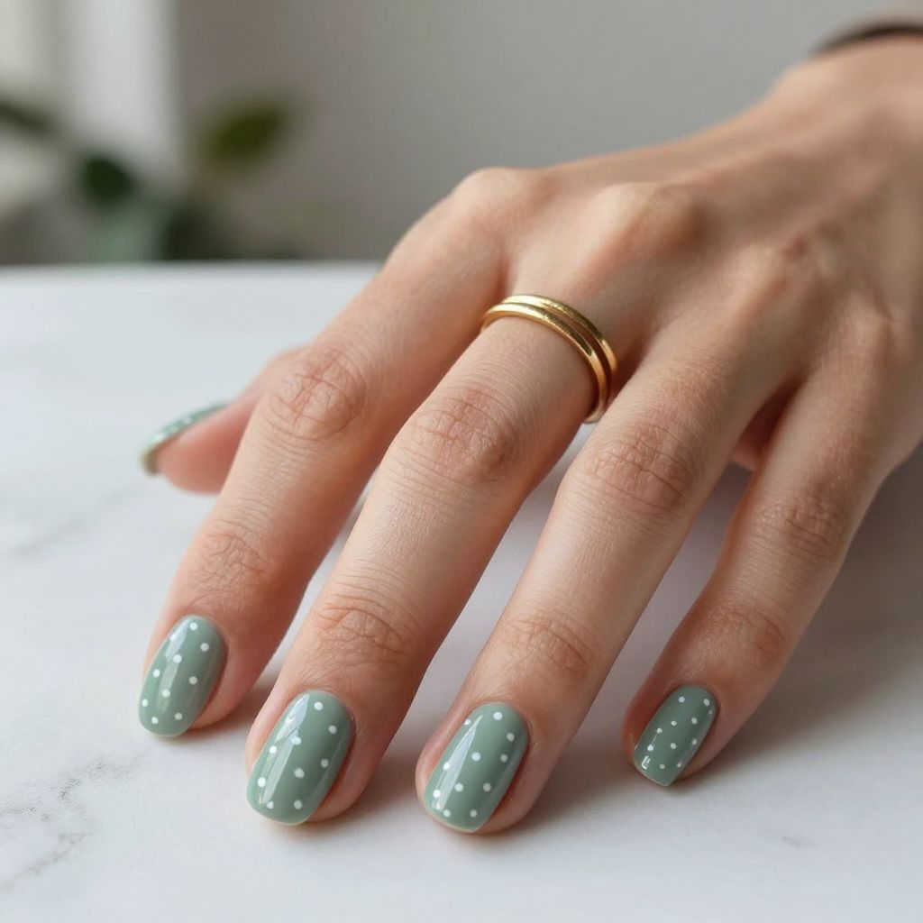 Sage Green with White Dots