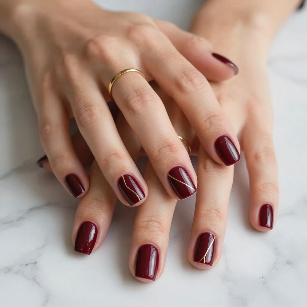 Deep Burgundy with Gold Geometric Lines