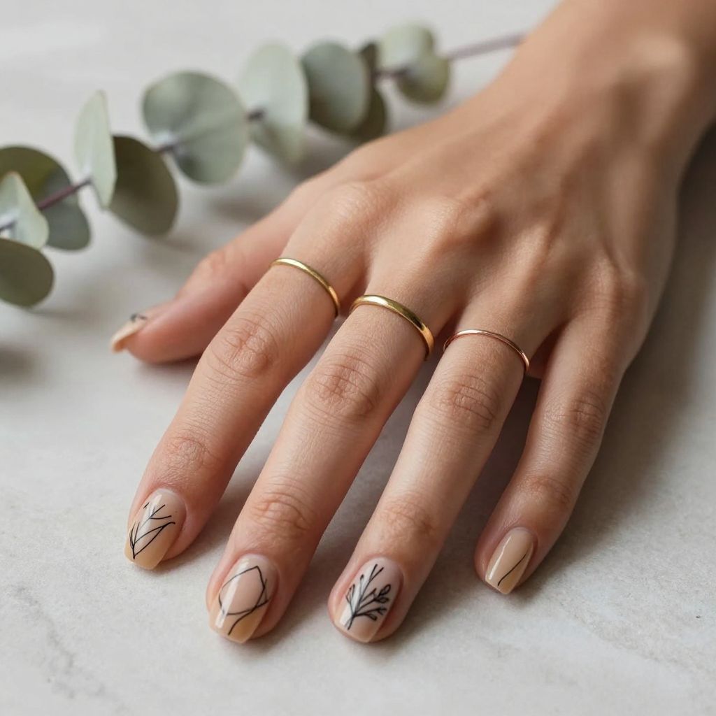 Beige with Delicate Line Art