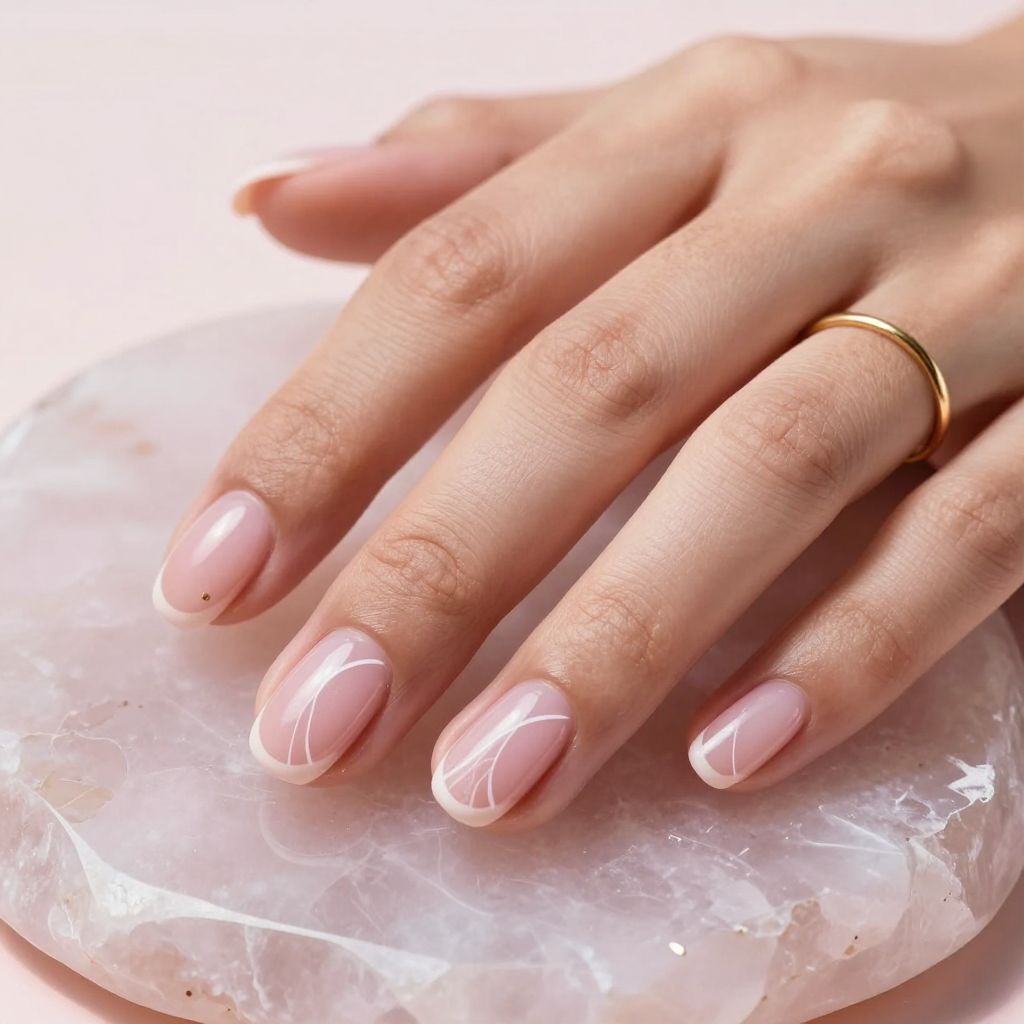 Pink quartz vein nail art