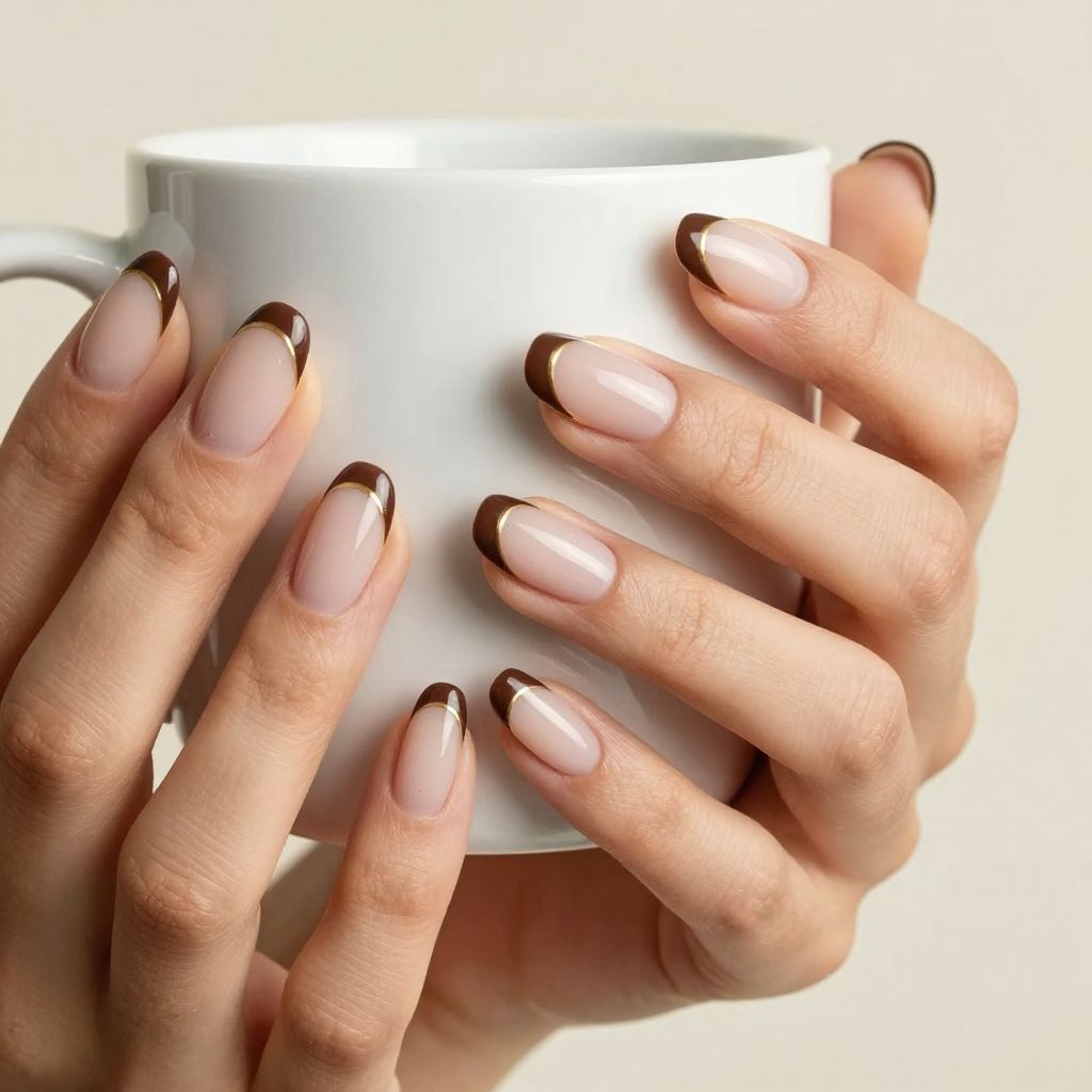 Clear gloss nails with skinny chocolate tip