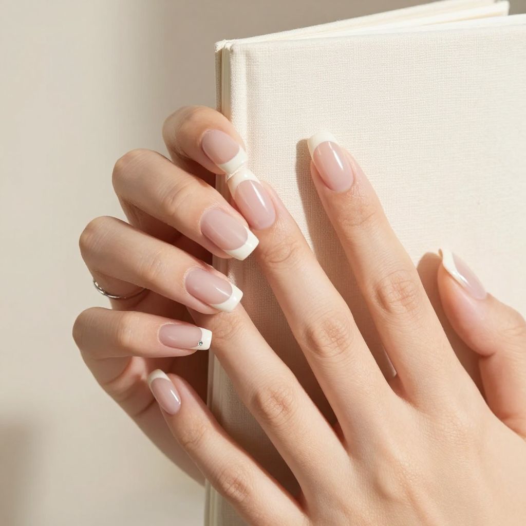 Glossy bare nails with micro french tip