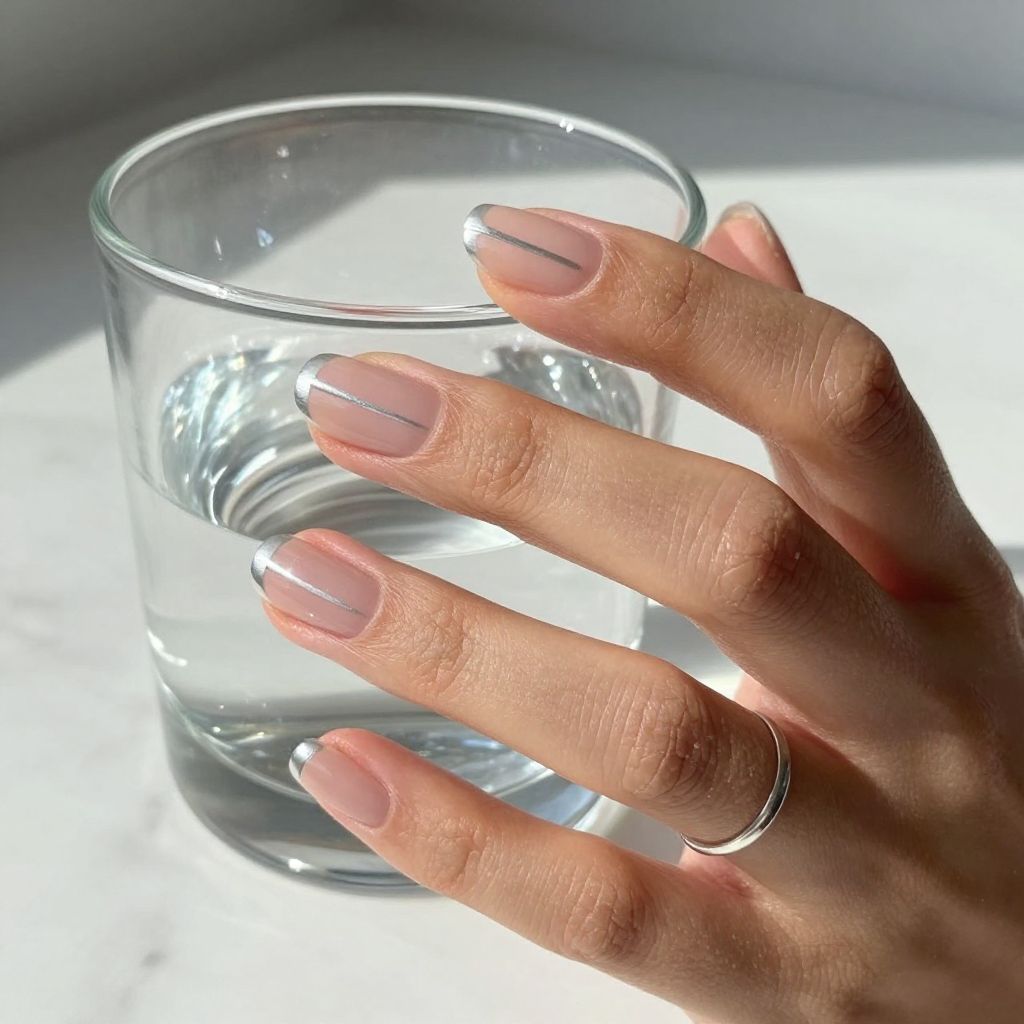 Minimal silver line on sheer nails