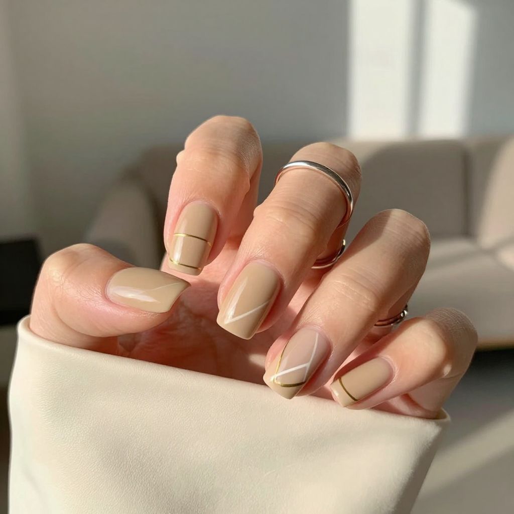 Nude and Negative Space Minimalist Nails