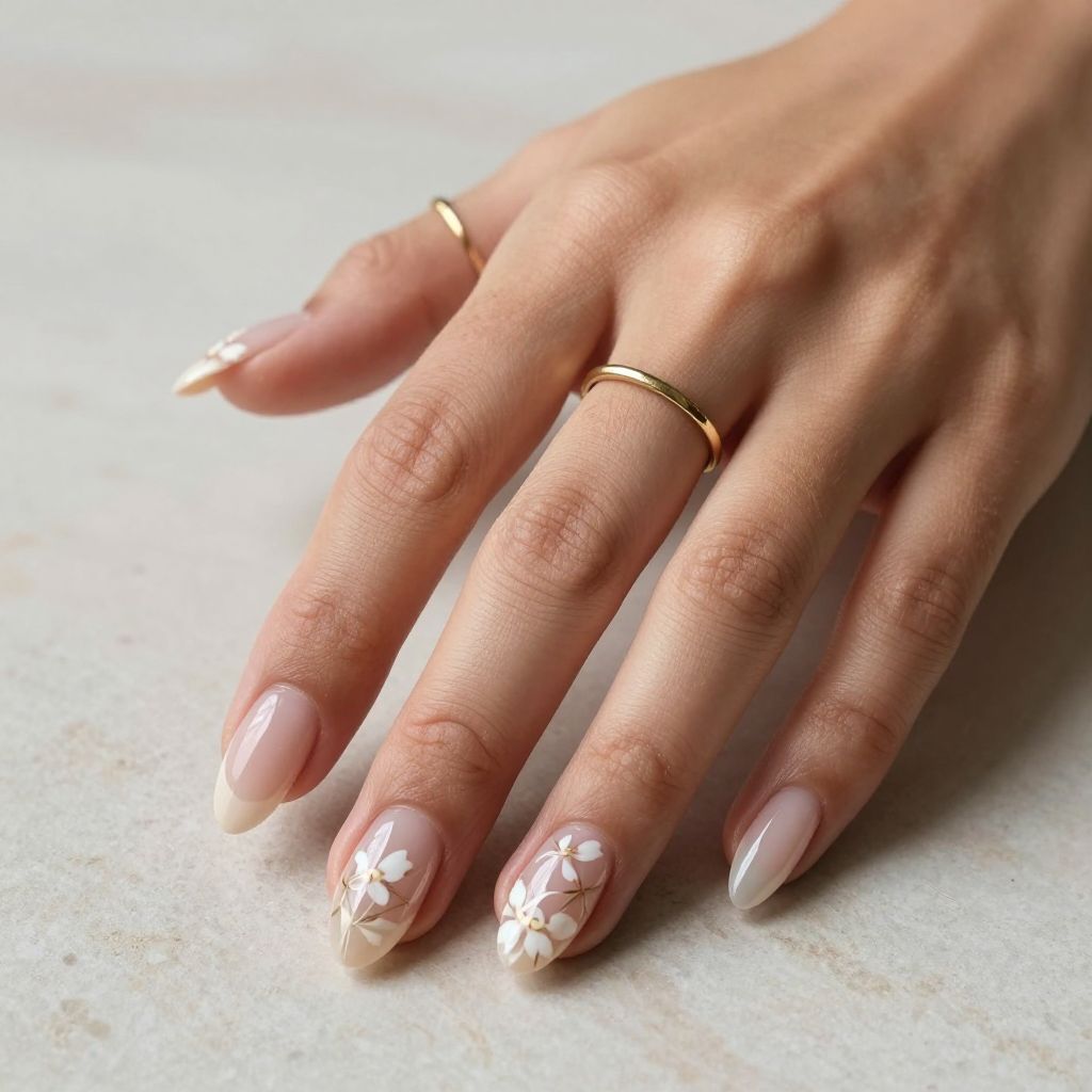 Nude Floral Clear Overlay Nails