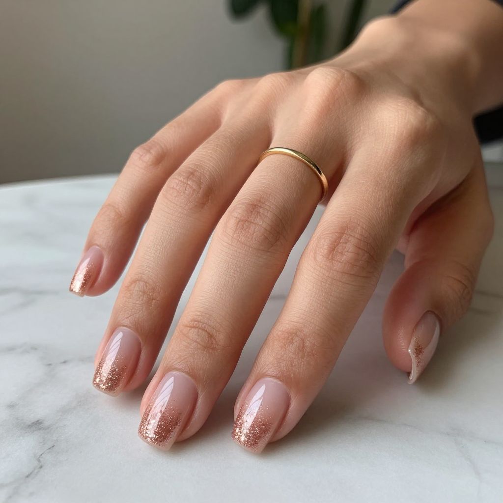 Nude Glitter Fade Clear Tips