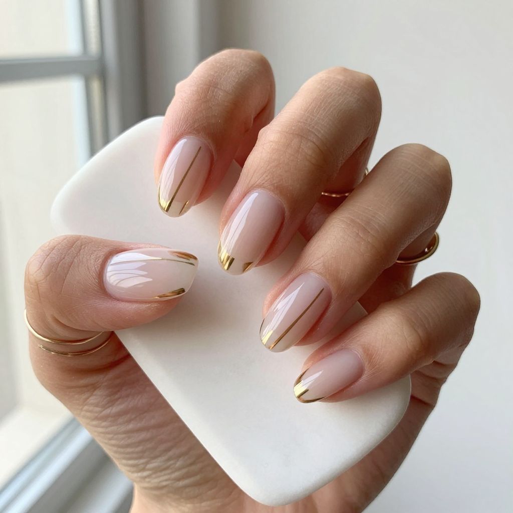 Clear Nails With Thin Gold Striping