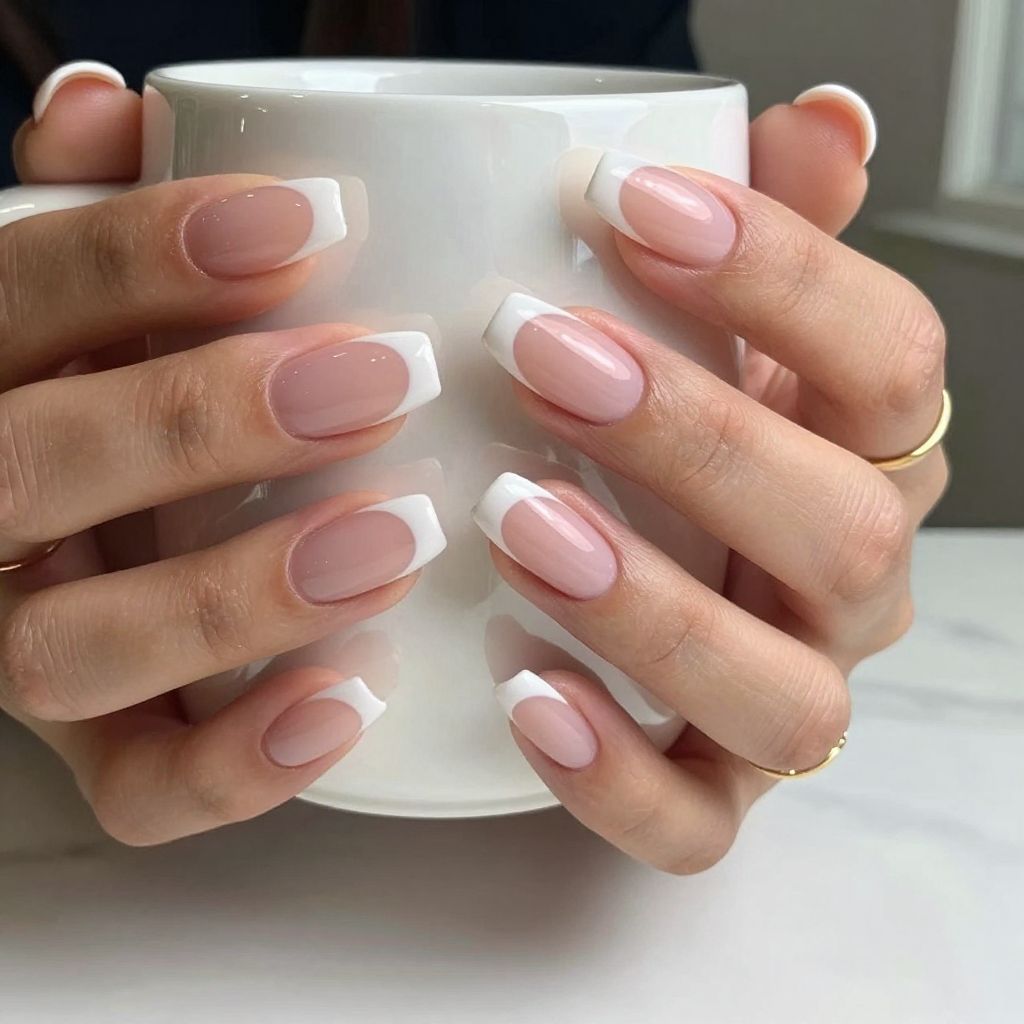 Classic French Tip Coffin Nails
