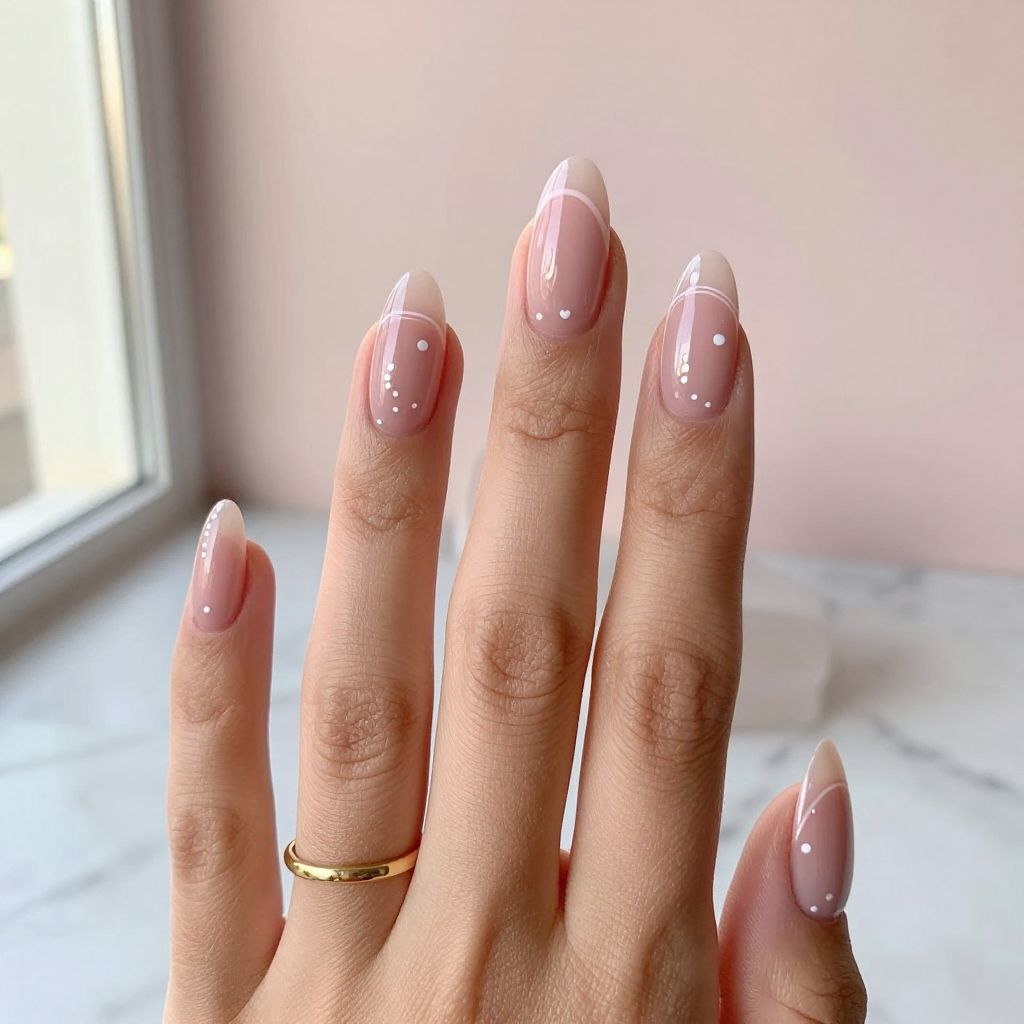 Sheer Pink Coffin Nails with Minimal Art