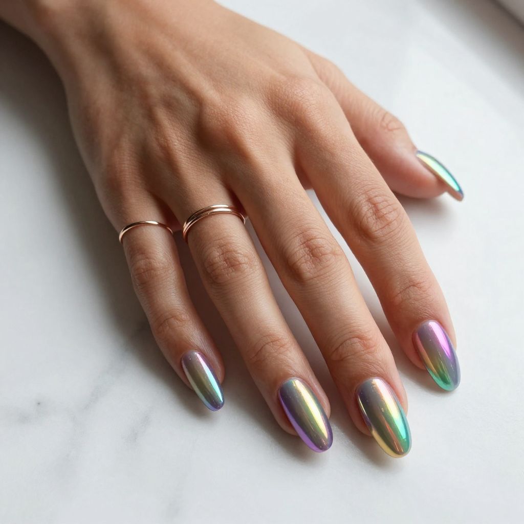 Holographic Gradient Rainbow Nails