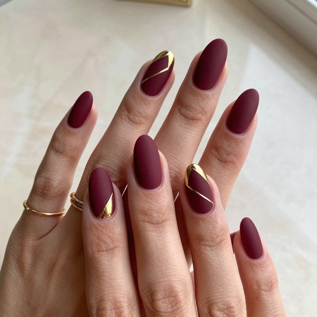 Deep Burgundy with Gold Geometric Lines