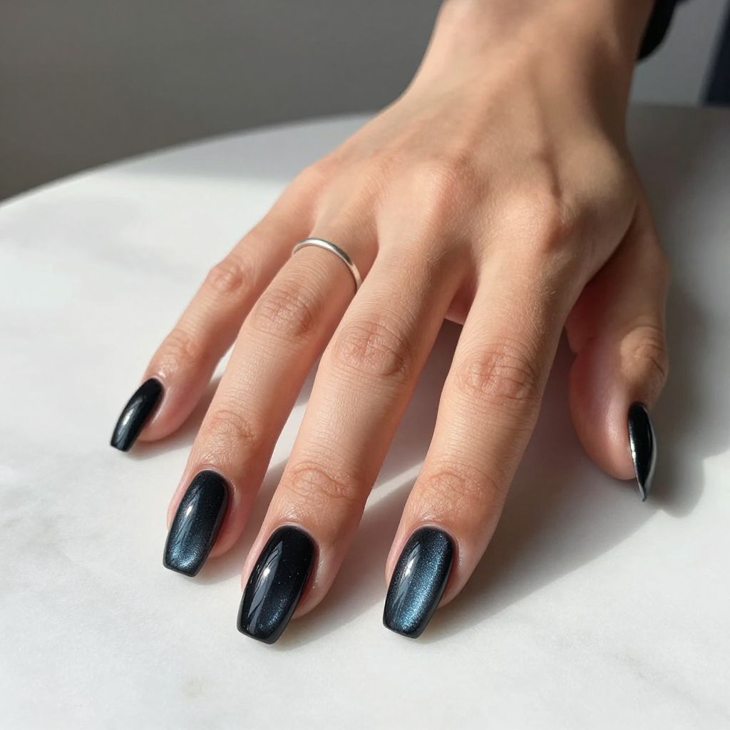 Black Cat Eye Coffin Nails