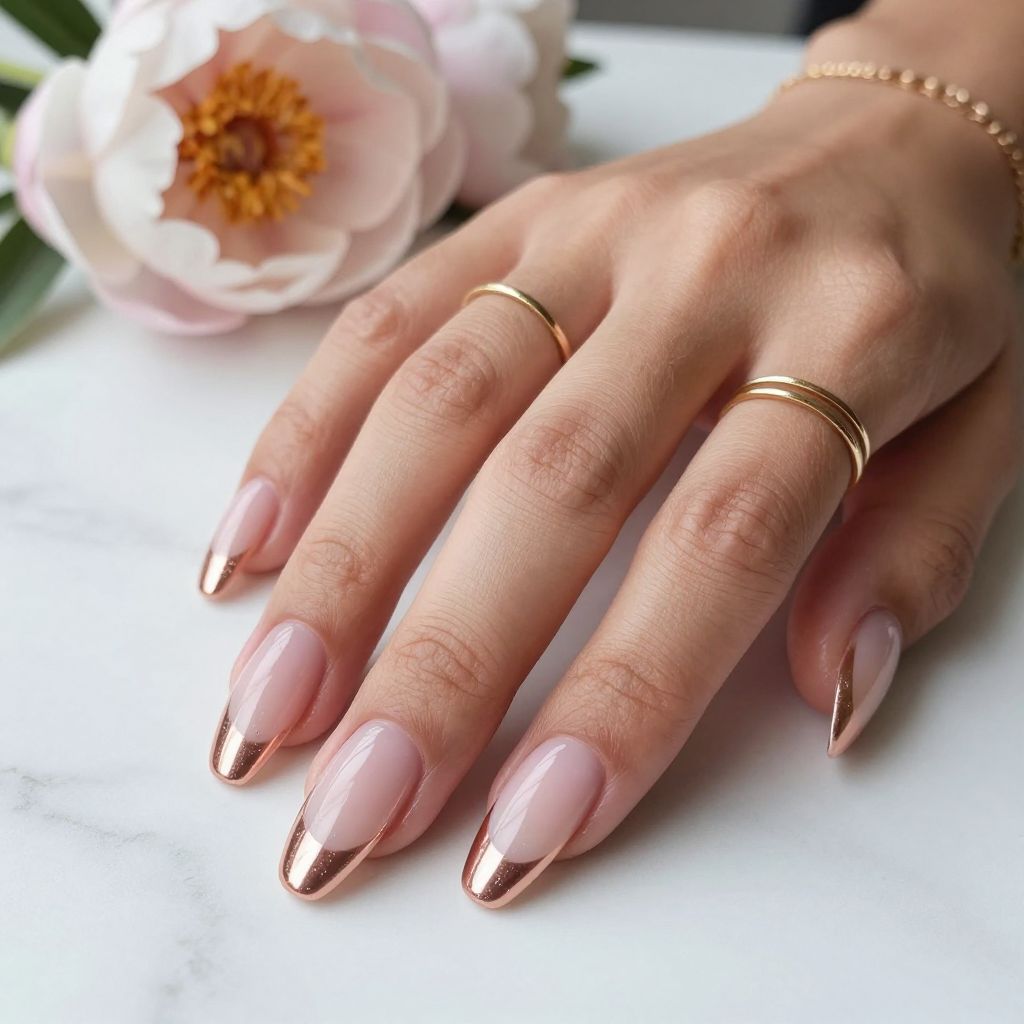 Chrome Rose Gold Coffin Nails