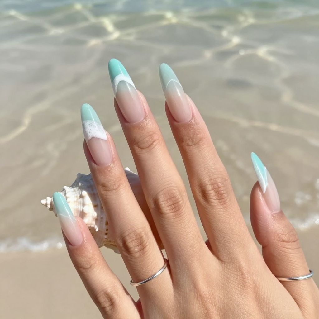 Ocean wave glass tip coffin nails