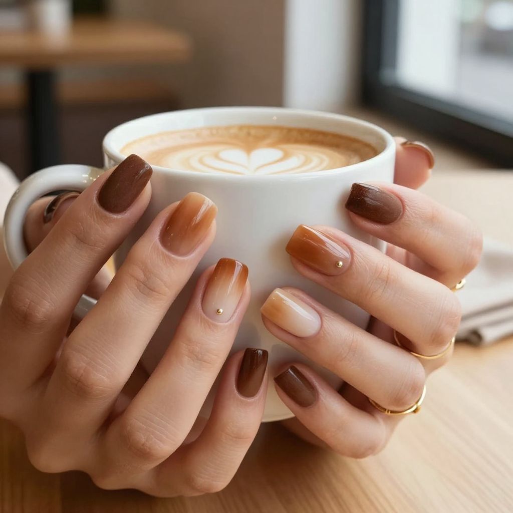 Matte coffee gradient coffin nails