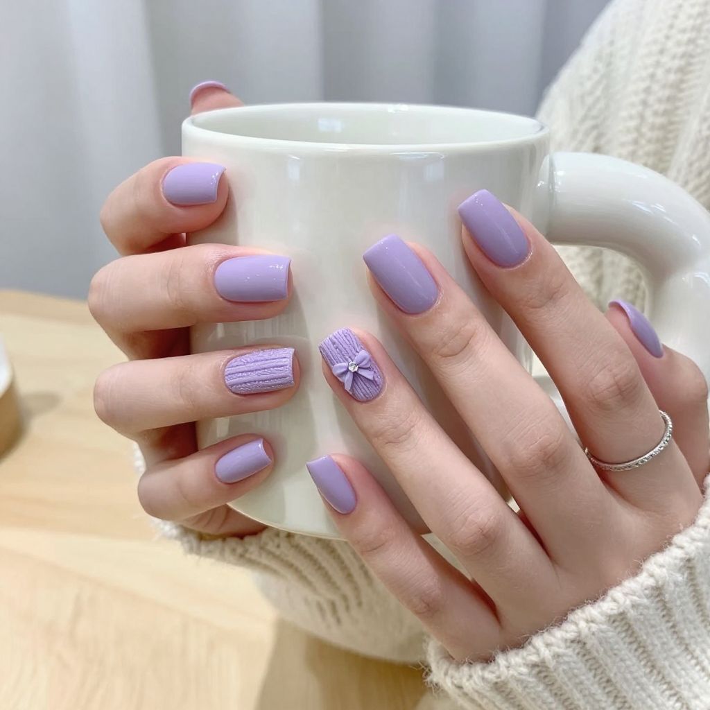 Lavender sweater texture coffin nails
