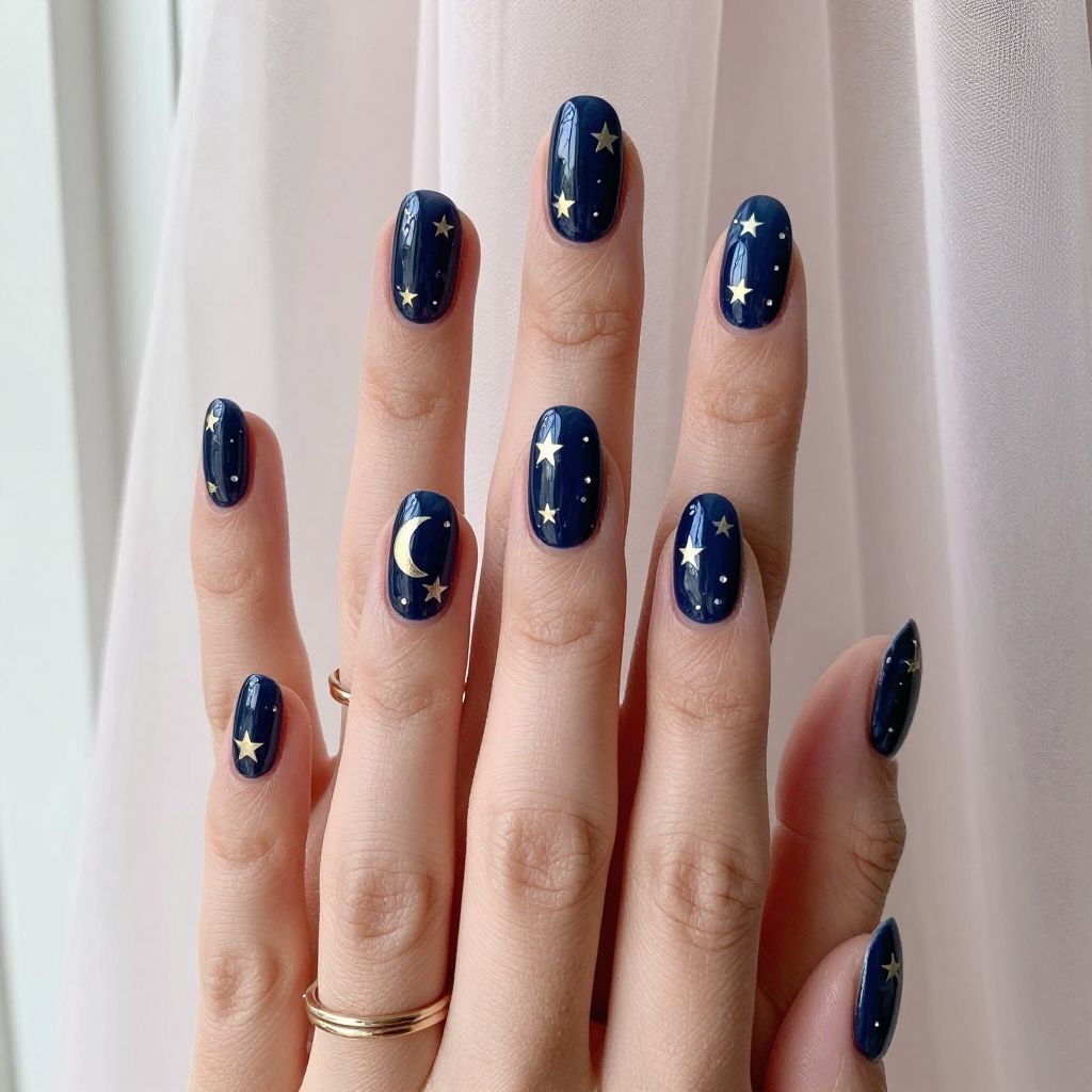 Celestial Star and Moon Nails
