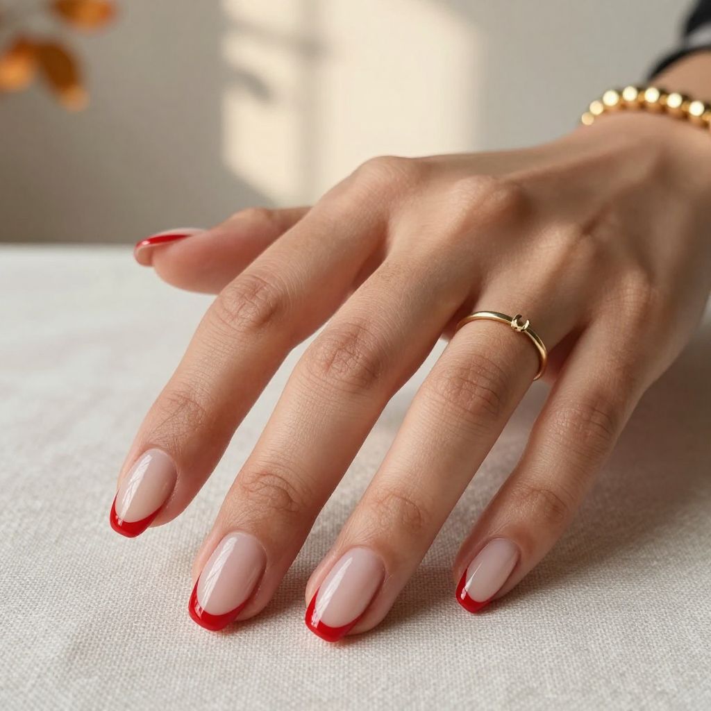 Rustic Red Micro French Nails