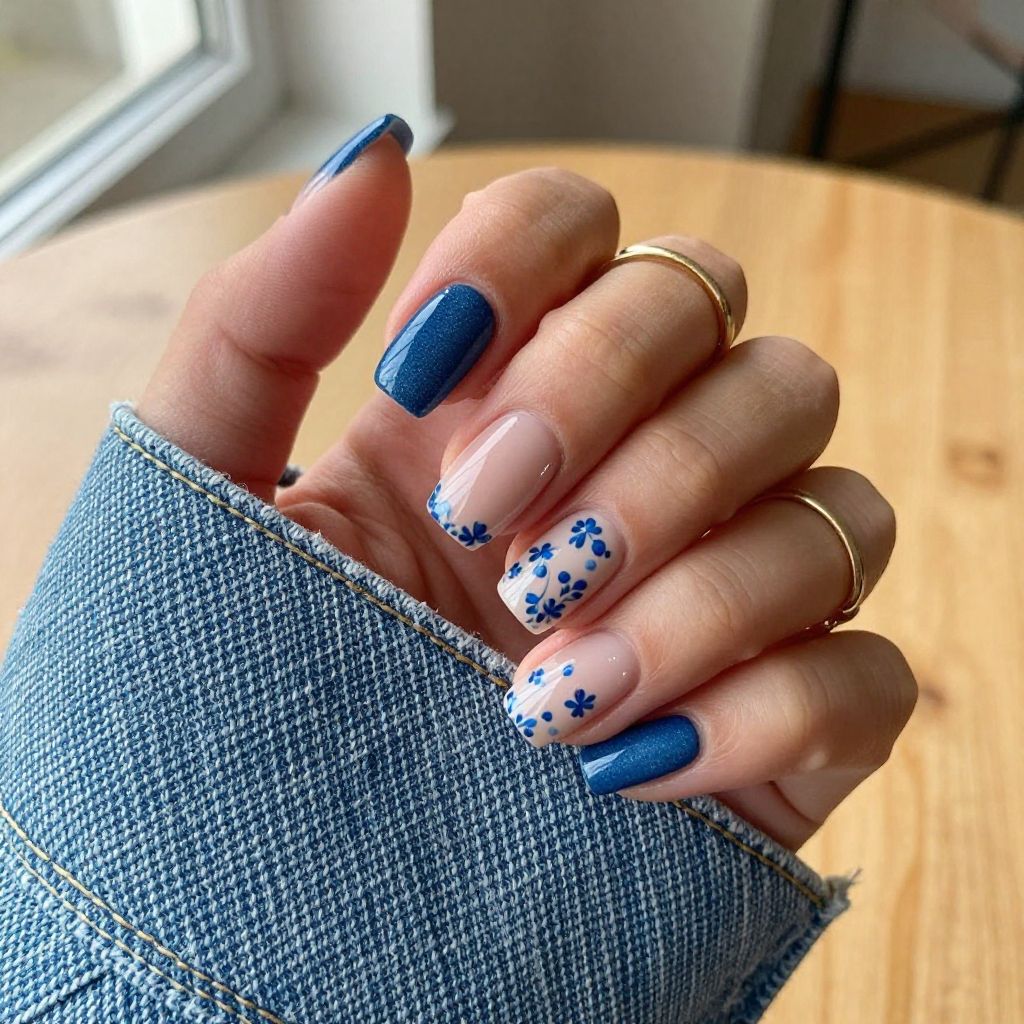 Denim Blue Floral Mix