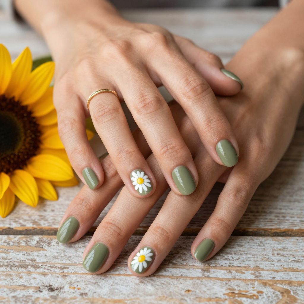 Olive Green and Daisy Accent
