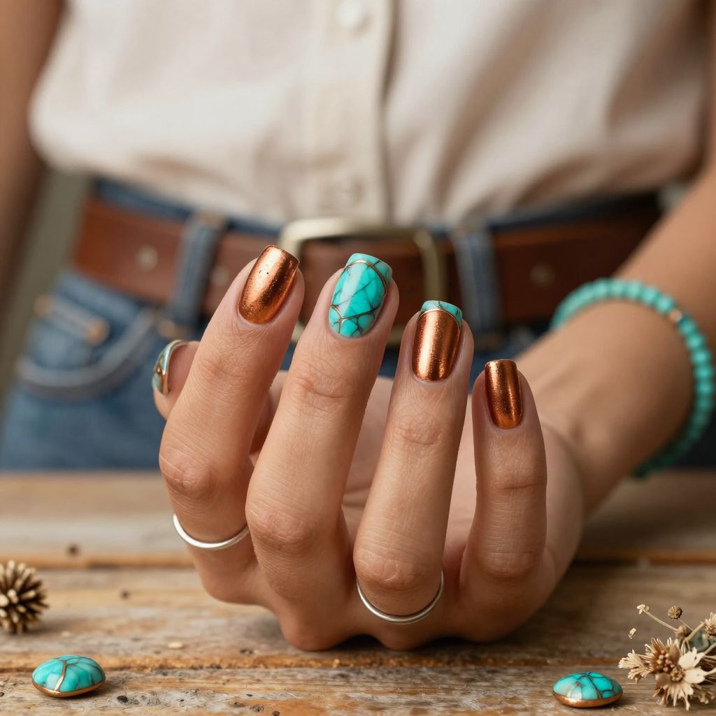 Turquoise Stone and Copper Nails
