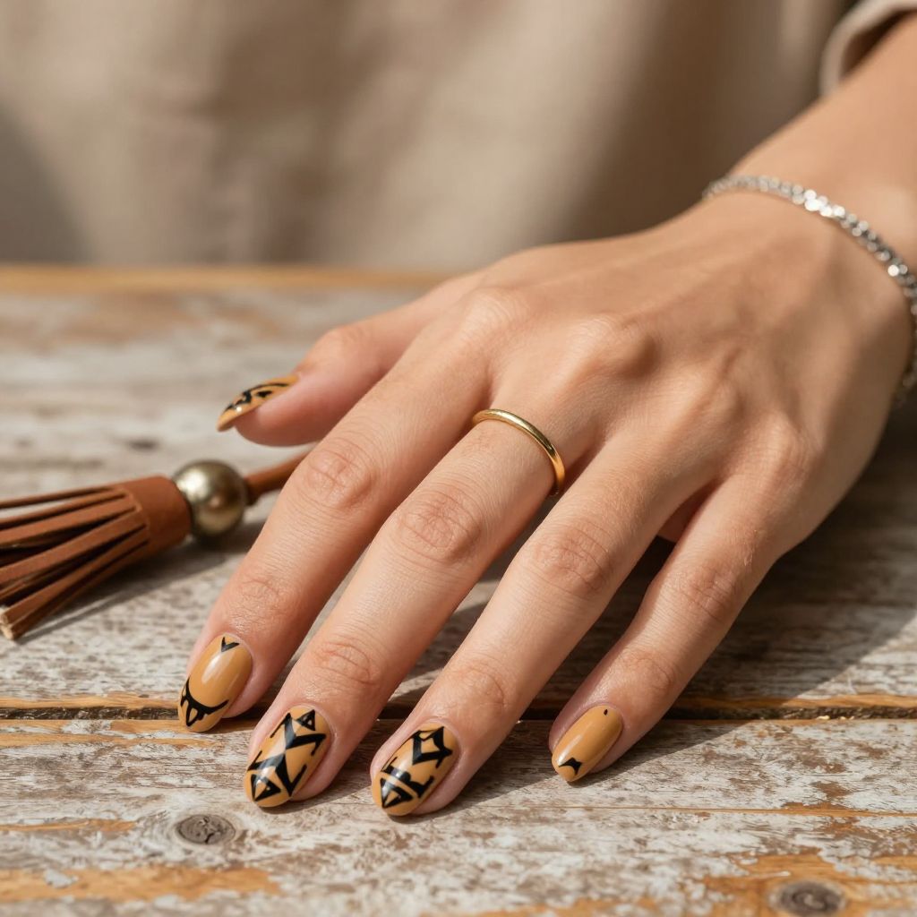 Black and Tan Geometric Western Nails