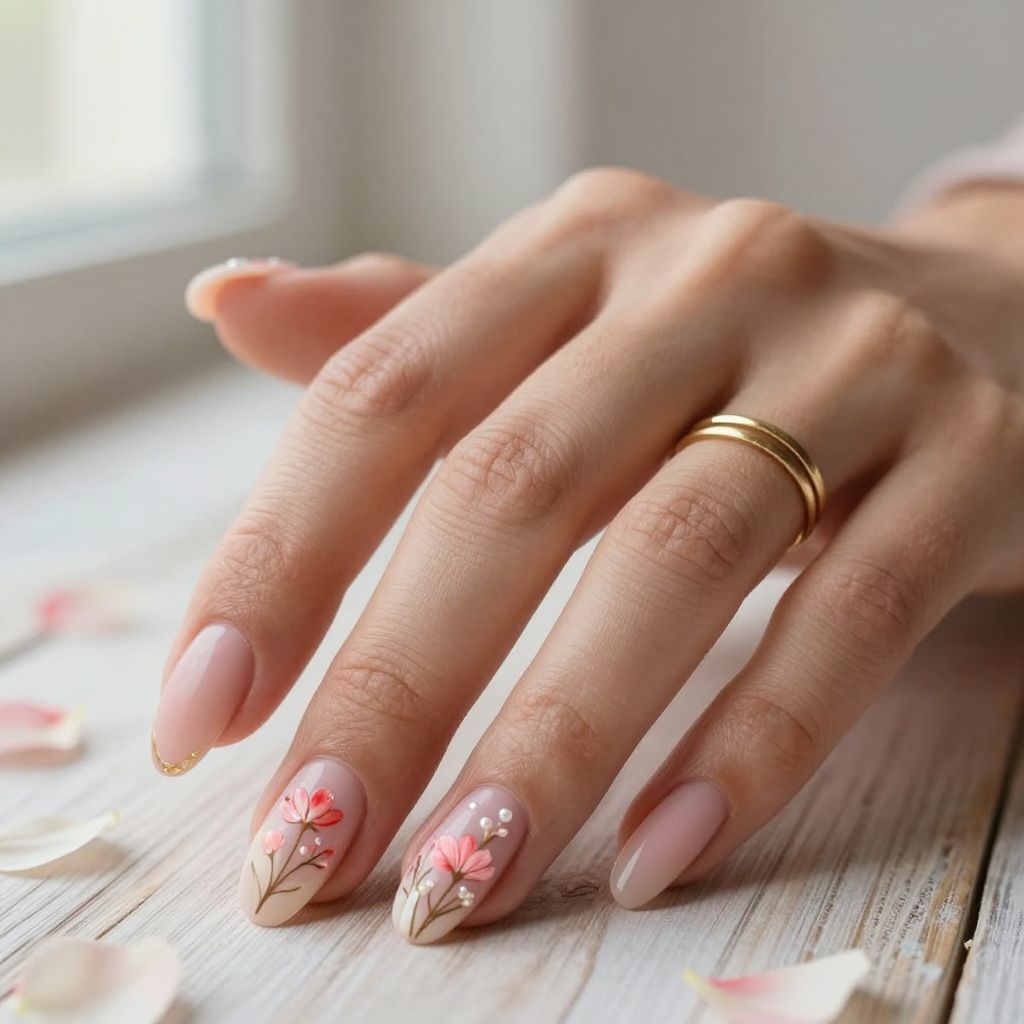 Floral and Pearl Western Nails