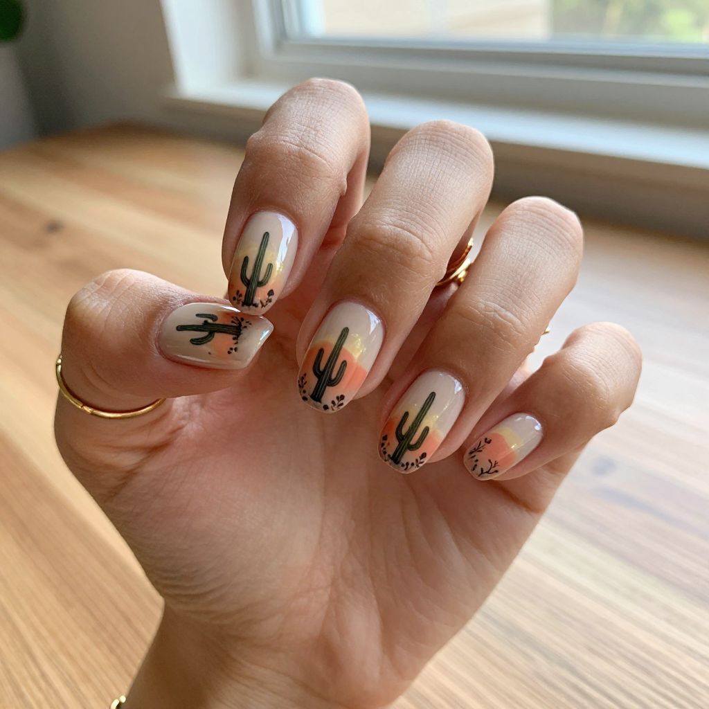 Desert Landscape with Cactus Nails